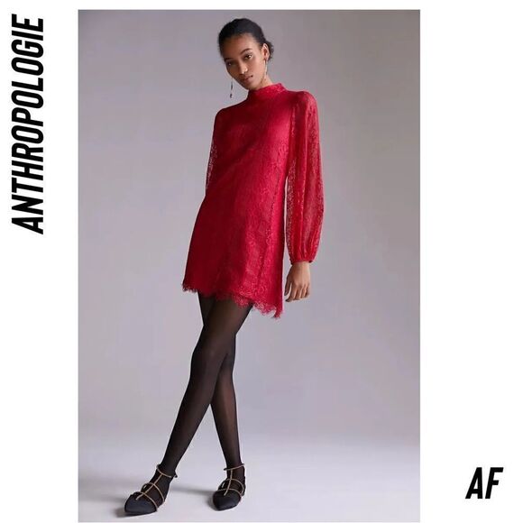 ANTHROPOLOGIE BY MAEVE OPEN BACK LACE MINI DRESS IN RASPBERRY SIZE 8 NWT CUTE - Picture 5 of 9